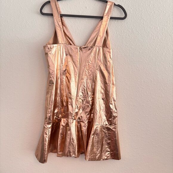 ANTHROPOLOGIE X MARE MARE Metallic Gold V-neck Mini Dress Medium - Picture 6 of 7